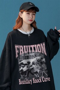 中性风 22秋季新款妈见打趣味印花套头圆领重磅卫衣 W1019P30控48图片