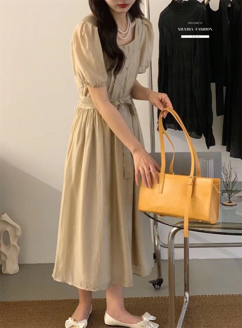 法式泡泡袖连衣裙夏季设计感众温柔高级感初恋裙子,女装连衣裙,香丽迪1