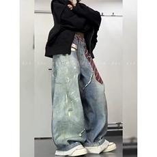 气质日系原宿新款简约慵懒牛仔裤时尚ins潮流文艺百搭流行，男装牛仔裤，星座506A