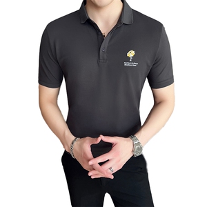 2024夏季新款 英伦风高品质修身刺绣POLO衫冰丝短袖T恤男D230-p48图片