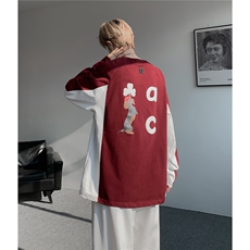 6XL-M美式潮牌印花长袖t恤男拼接撞色卫衣男上衣服CX3009-特P48，男装T恤，电商D206-1