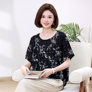 时尚竹叶印花宽松短袖T恤女夏季新款韩版百搭显瘦上衣图片