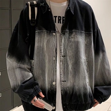 港风复古渐变色牛仔夹克男潮流上衣服春秋季潮牌休闲外套，男装工装外套，星座1210-1
