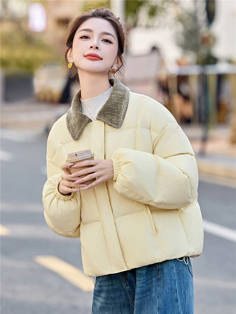 新款冬季撞色拼接翻领领羽绒服2025年冬季时尚潮流,女装羽绒服,鑫鑫美