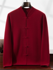 2025年秋冬季男士100羊毛开衫四平中式盘扣羊毛衫外套休闲，男装针织衫/毛衣，星纬羊绒