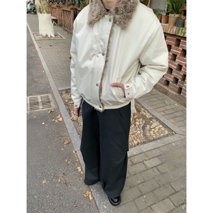 1506-1/MS50471/P88短款棉服狼毛哈灵顿棉服环保毛领夹克外套男女图片