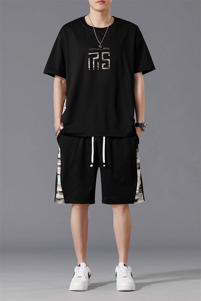新中式风2025短T短裤一套潮牌帅气休闲套装XZ301b-2-TZ16TP38,男装T恤,星座301B-2（原A443-1）