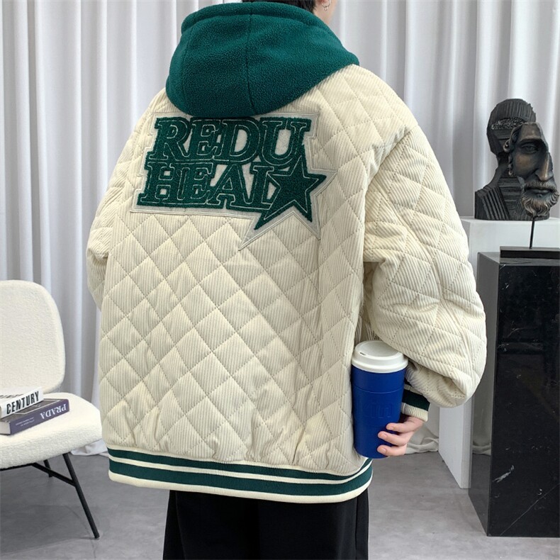 冬款港风加棉加厚刺绣棉服假两件连帽外套男士8135-P140控价178,男装棉衣,电商A441-1