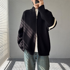 重磅秋冬北极绒开衫毛衣美式复古休闲慵懒风男女立领针织衫外套，男装针织衫/毛衣，电商A486