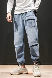 2020马切达秋季新日系大码潮男九分纯色松紧腰牛仔裤K293-P50图片
