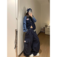 街头高街辣妹工装裤女2025新款宽松百搭休闲阔腿长裤CAB3120，男装工装外套，星座516A