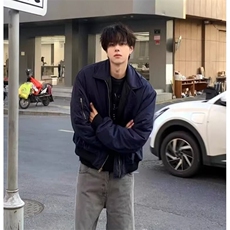 复古藏蓝色工装外套男款棉衣设计感高街棒球服飞行员夹克M8212，男装夹克，星座1116A（原606A-3）