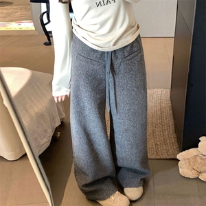 1506-1/KK32741/P52加绒加厚一字口袋休闲裤垂感休闲阔腿长裤男女图片