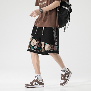 夏季潮刺绣日系宽松大码潮牌时尚男裤街头休闲裤百塔五分短裤图片