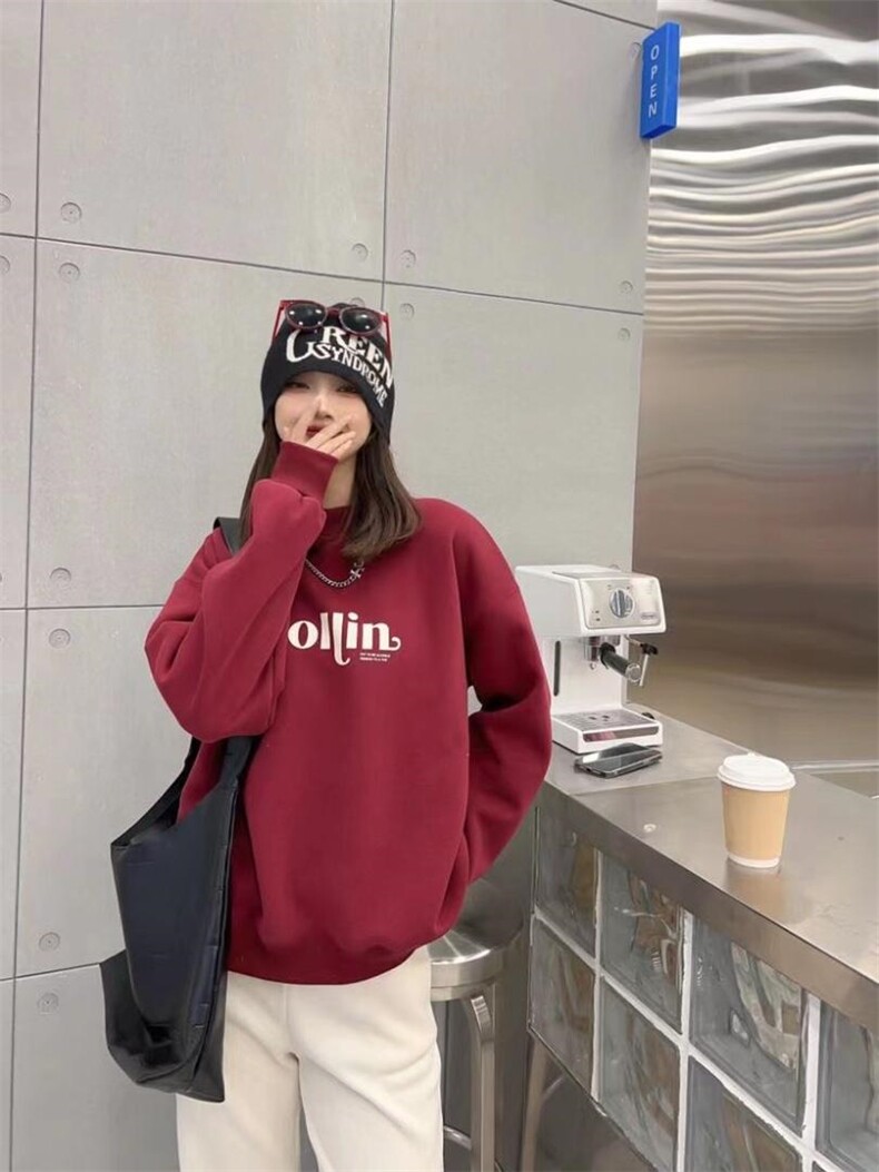 简单休闲加绒卫衣泽妤，女装卫衣/绒衫，泽妤