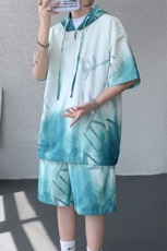TZ770-特批50控98速干简约渐变色扎染冰丝T恤男装休闲短袖套装，男装T恤，电商A059