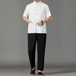 2026夏季薄款高端风冰丝短袖衬衫套装唐装汉服 HL23811-P120图片