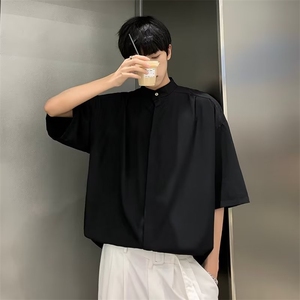 夏季免烫新中式男装痞帅衬衫男短袖潮牌百搭上衣city boy休闲衬衣图片