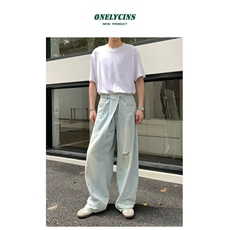 潮牌浅蓝破洞牛仔裤男款夏季2025新款oversize高街宽松直筒阔腿裤，男装牛仔裤，星座506A