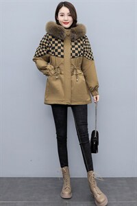 2021年冬季连帽时尚抽绳欧版保暖加绒加厚派克服棉服棉衣中长款图片