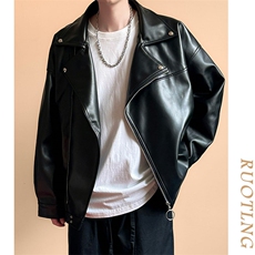 现货-春装皮衣外套男翻领休闲皮夹克潮牌PU机车服A506P90加绒100，男装夹克，电商A351