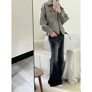 美式ins高街cleanfit重工艺水洗暗黑微喇牛仔裤货号K2401P60图片