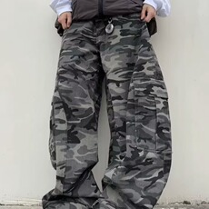 美式弯刀廓形多口袋男女拖地垂感水洗显瘦迷彩阔腿裤AM1056P59，男装休闲裤，星座1013-5