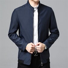 2023春季新款中青年男士立领纯色夹克爸爸春装薄款休闲男外套图片