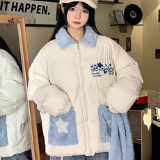韩系学院风polo领毛茸围巾棉衣外套女学生冬季新款氛围感百搭棉服，男装棉衣，星座218-8