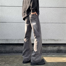 美式复古做旧水洗宽松直筒裤微喇牛仔裤cleanfit男女潮N60211-p48，男装牛仔裤，星座1008