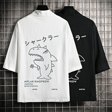 HF59092-P40风汉服男开衫外套七分袖道袍网格挂拍，男装民族服装，电商A040A