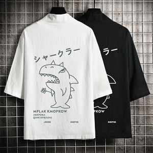 HF59092-P40风汉服男开衫外套七分袖道袍 网格挂拍图片