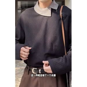 现货HT57-P55  斜门襟肌理感男长袖新中式上衣男装高级感痞帅风图片