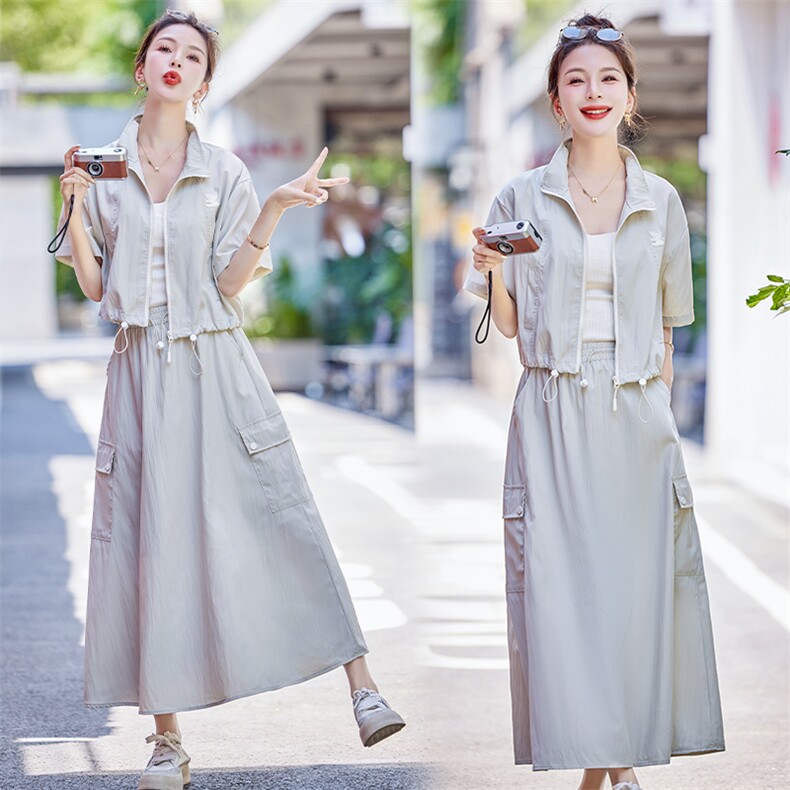 休闲气质设计感工装衬衫半裙套装24夏季新款时尚减龄套装，女装套装/套裙，难舍钰依