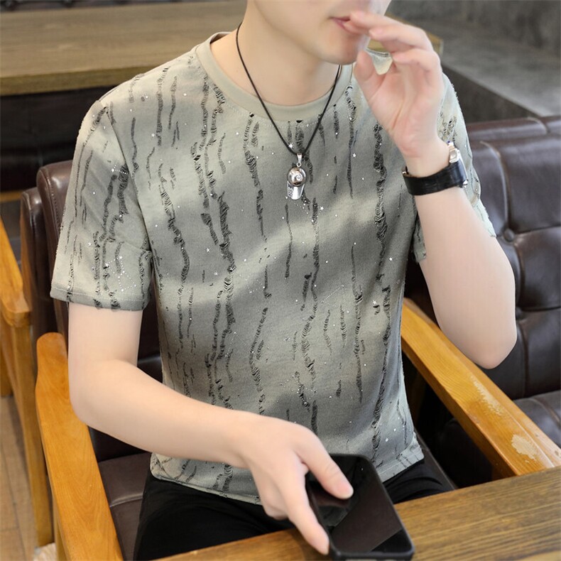 夏季新款短袖圆领满天星高品质青年修身短袖T恤上衣L5307-P30,男装T恤,星座310B-3