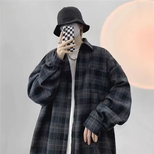格子衬衫男长袖港风高级感外套痞帅潮牌工装情侣衬衣WLC23-P65图片