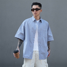 美式工装衬衫短袖夏季宽松纯棉脏染衬衣男A436-0628-P4569，男装衬衫，电商A436