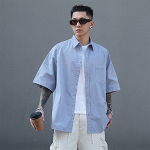 美式工装衬衫短袖夏季宽松纯棉脏染衬衣男 A436-0628-P4569图片