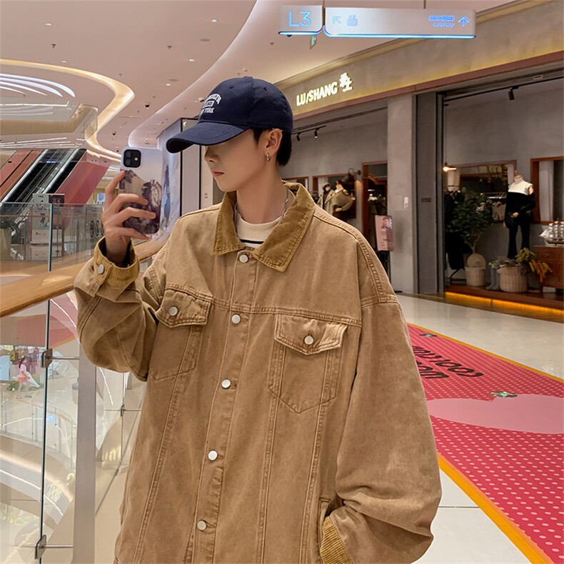 牛仔外套男港风潮流拼色2023秋冬季新款ins宽松百搭外套W4076-P65,男装大码男装,星座412-2