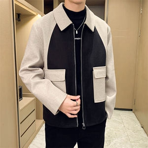 男新款呢子大衣秋冬妮子毛呢拼色宽松夹克外套A236-JK-5051-P100图片
