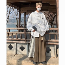 新中式套装风翠竹提花衬衫男女长袖改良版汉服清冷感禅意上衣，男装衬衫，星座601-2