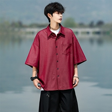 8XL-M冰丝牛仔短袖衬衫男款夏季薄款宽松慵懒衬衣外套DC28006P60，男装T恤，电商B312