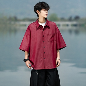 8XL-M 冰丝牛仔短袖衬衫男款夏季薄款宽松慵懒衬衣外套DC28006P60图片