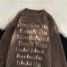 新年圣诞美式复古宽松慵懒风安可拉红针织衫圆领套头毛衣女潮，男装针织衫/毛衣，星座506A