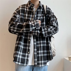 日系韩版潮流休闲外套2023春季格子衫百搭休闲衬衫W7014-P33，男装衬衫，星座512-2