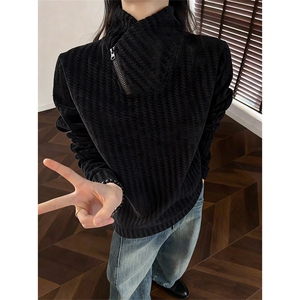 鱼骨纹斜领拉链卫衣男加绒打底衫 XZ514-2-HWY69-常规P23 加绒P28图片