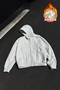 加厚解构480g重磅痞帅高街连帽卫衣外套男W5408J加绒-特P80控148图片