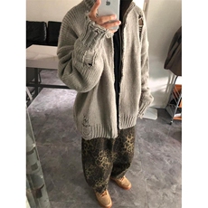 秋冬复古破洞流苏拉链开衫毛衣男休闲宽松百搭针织衫潮MY107，男装针织衫/毛衣，星座1116A（原606A-3）