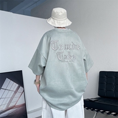 7XL-M美式重磅刺绣短袖T恤男2023夏季新款oversize宽松大码体恤，男装T恤，钱塘717(原712)