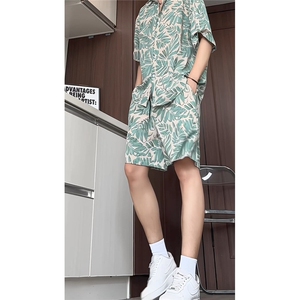 短袖衬衫男+短裤男套装男100%聚酯纤维M-5XL大码TZ78707P50控98图片